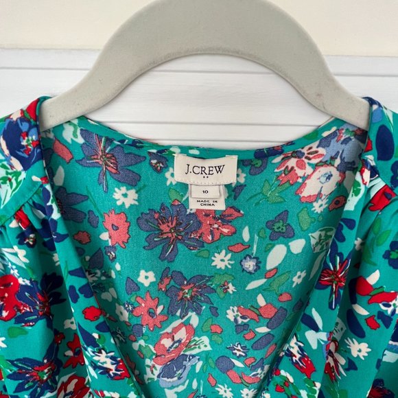 JCrew Teal Floral Wrap Dress - LIKE NEW! - Picture 3 of 3